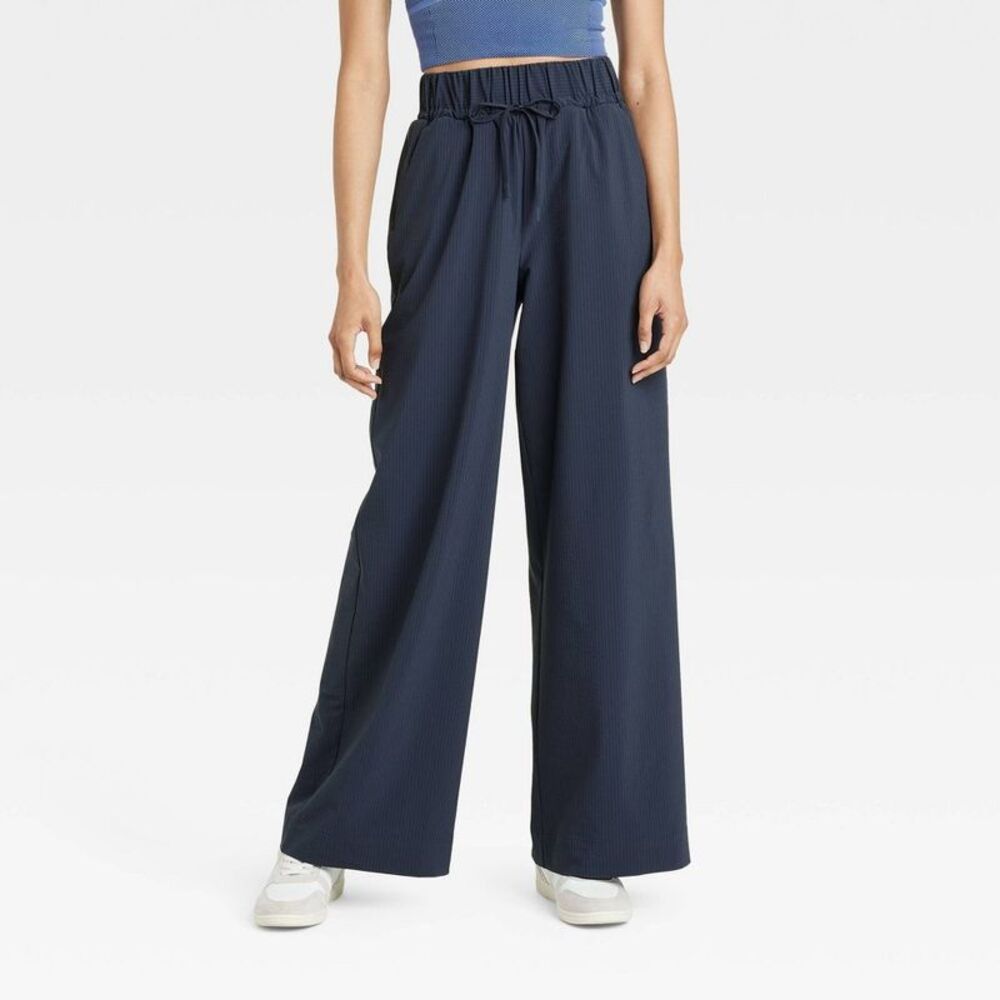 All In Motion - Women's Woven High-Rise Seersucker Wide Leg Pants  Navy Blue